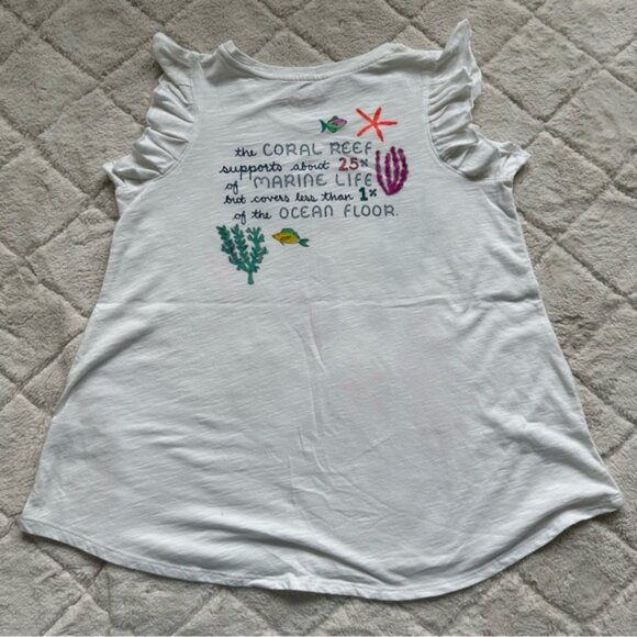 Cat & Jack | White Short Sleeve Ruffle Coral Reef Tee | Size Extra Large (14-16) - Picture 4 of 13